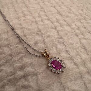 Pink Stone Oval Diamond Pendant Necklace
